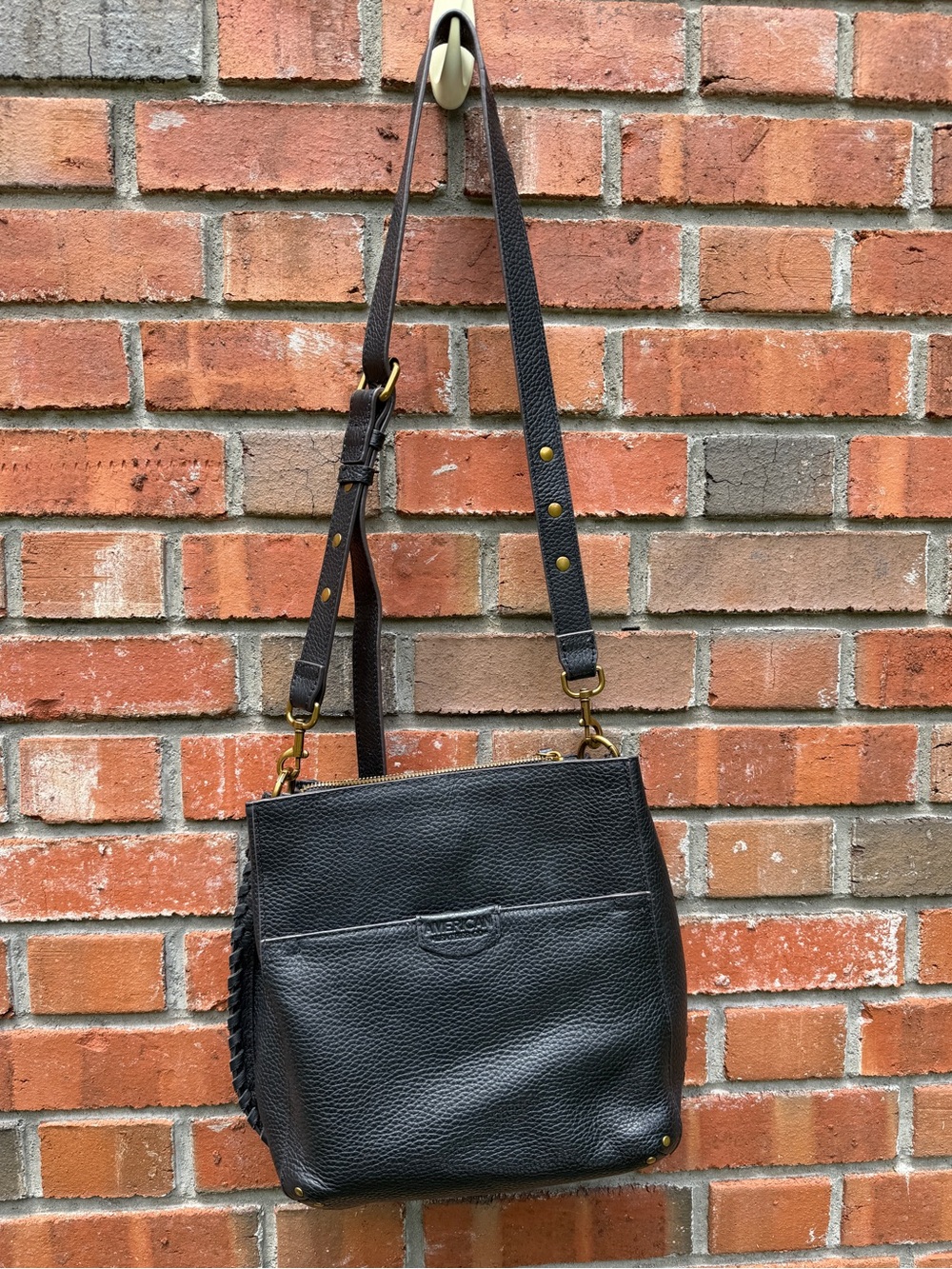 American Leather Co Black Luca Triple Pocket Leather Crossbody